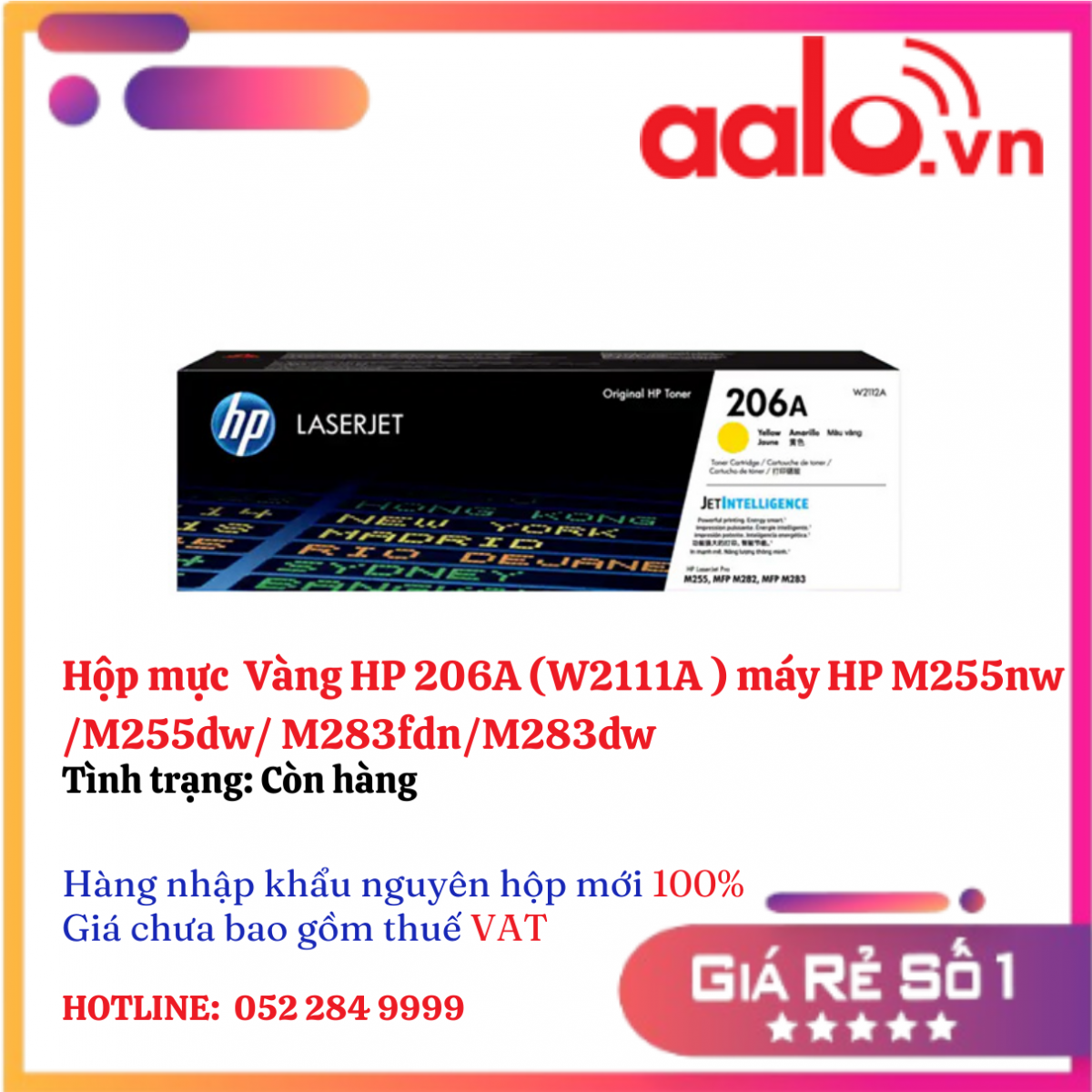 Hộp mực Vàng HP 206A (W2112A ) máy HP M255nw/M255dw/ M283fdn/M283dw