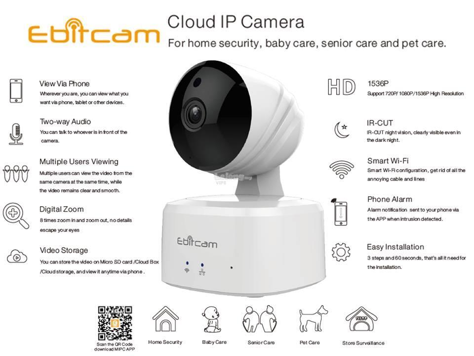 Camera WIFI IP Ebitcam E2-X - 2MB - aalo.vn