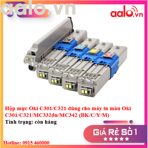 Hộp mực Oki C301/C321 dùng cho máy in màu Oki C301/C321/MC332dn/MC342 (BK/C/Y/M) - aalo.vn