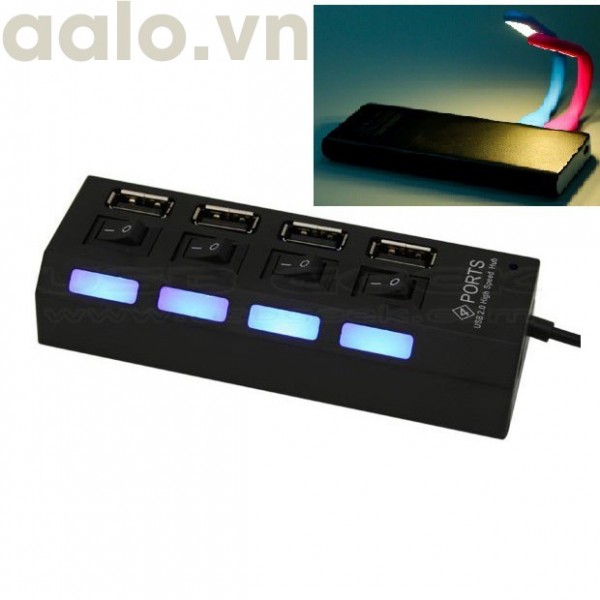 [Tặng đèn led usb siêu sáng] Bộ chia usb từ 1 ra 4 usb có công tắt 2.0 (Hub USB) - aalo.vn