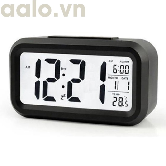 Đồng hồ báo thức kỹ thuật số với đèn LED nền cảm biến đa chức năng: thời gian, lịch, báo thức, nhiệt độ - LC01 (Đen) - aalo.vn