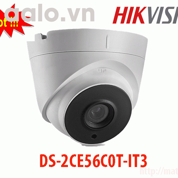Camera / DS-2CE56C0T-IT3 /  HD-TVI  bán cầu ngoài trời 1 MP (hồng ngoại 40m)