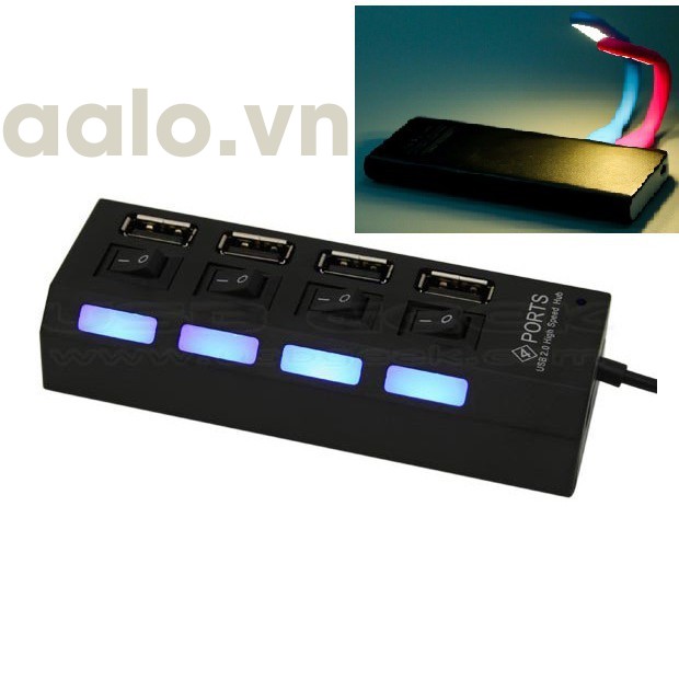 [Tặng đèn led usb siêu sáng] Bộ chia usb từ 1 ra 4 usb có công tắt 2.0 (Hub USB) - aalo.vn