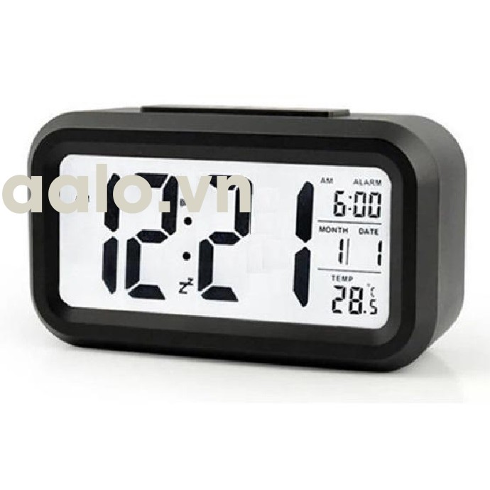 Đồng hồ báo thức kỹ thuật số với đèn LED nền cảm biến đa chức năng: thời gian, lịch, báo thức, nhiệt độ - LC01 (Đen) - aalo.vn
