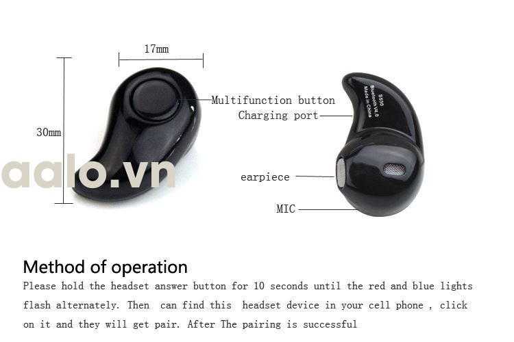 Tai nghe Bluetooth siêu nhỏ S530, Có mic đàm thoại - aalo.vn